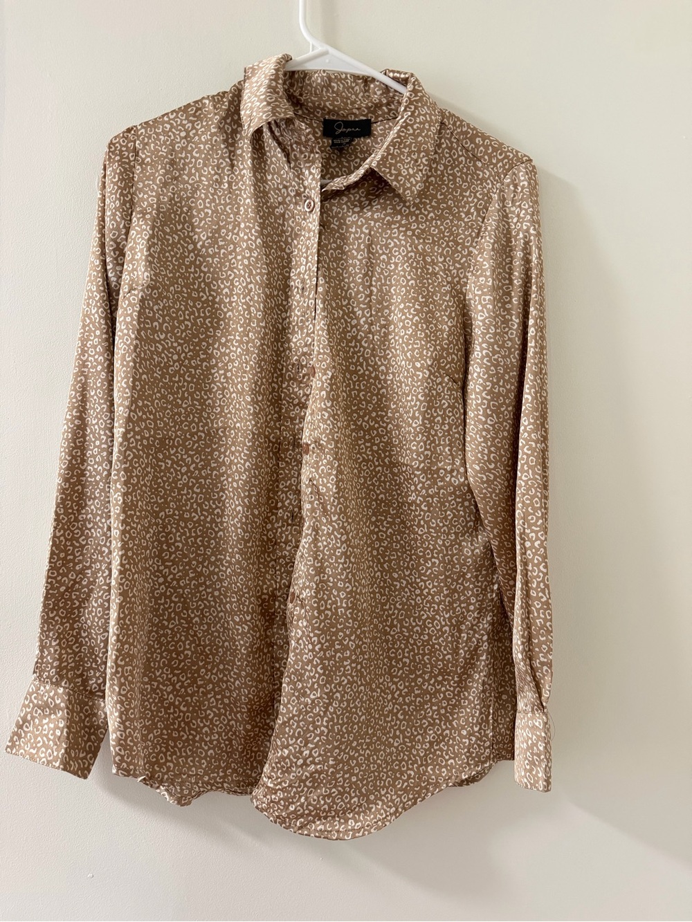 Japna Button Down Shirt Mens S Taupe Good Leopard Print Long Sleeve